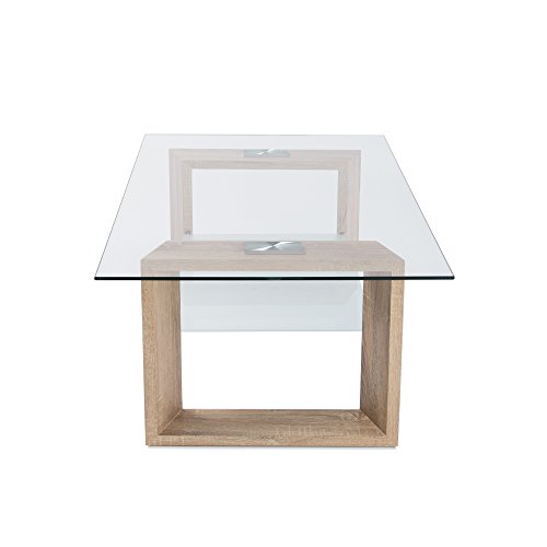 HomeSouth - Mesa de Centro Fija, Cristal Transparente, Patas Color Cambria