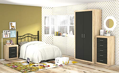 HomeSouth - Mesita de Noche, Mesilla Dormitorio Modelo Lara, Color Cambria y Grafito, Medidas: 50 cm (Ancho) x 60 cm (Alto) x 34,6 cm (Fondo)