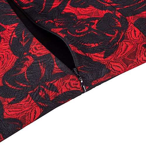 HOMEYEE Vestido de cóctel Floral sin Mangas con Cuello en V sin Mangas Vintage Rose B425(EU 42 = Size XL,Rojo)