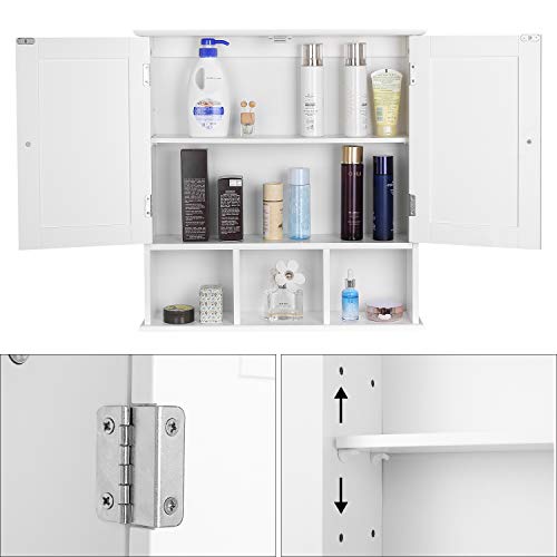 Homfa Armario de Pared Armario para Cocina Baño con 2 Puertas 5 Compartimentos Blanco 56x13x58cm