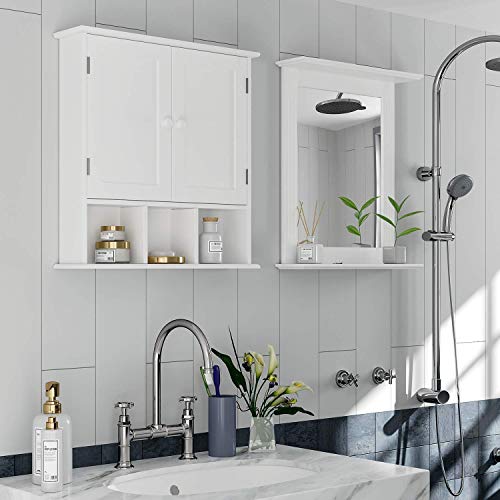 Homfa Armario de Pared Armario para Cocina Baño con 2 Puertas 5 Compartimentos Blanco 56x13x58cm