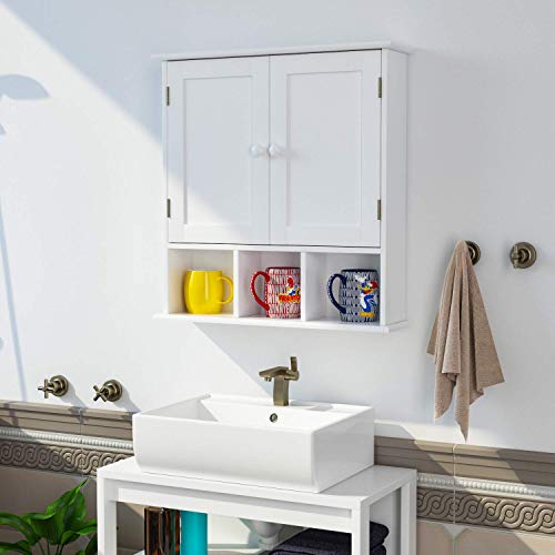 Homfa Armario de Pared Armario para Cocina Baño con 2 Puertas 5 Compartimentos Blanco 56x13x58cm