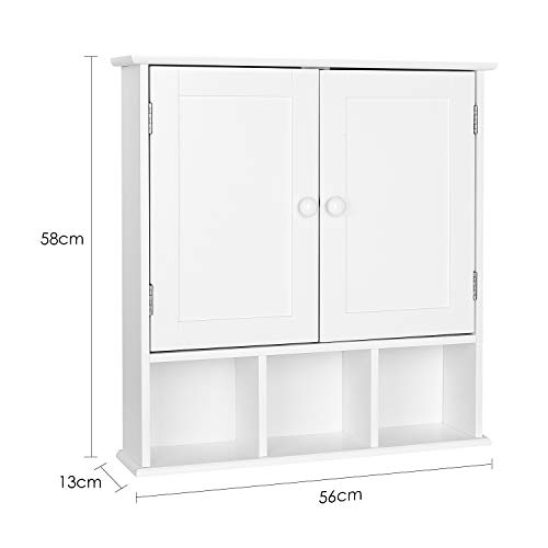 Homfa Armario de Pared Armario para Cocina Baño con 2 Puertas 5 Compartimentos Blanco 56x13x58cm