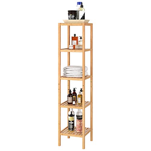 Homfa Estantería Bambú Baño Estantería para Ducha Estantería Almacenaje con 5 Niveles para Baño Cocina Altura Ajustable 33x33x146.2cm