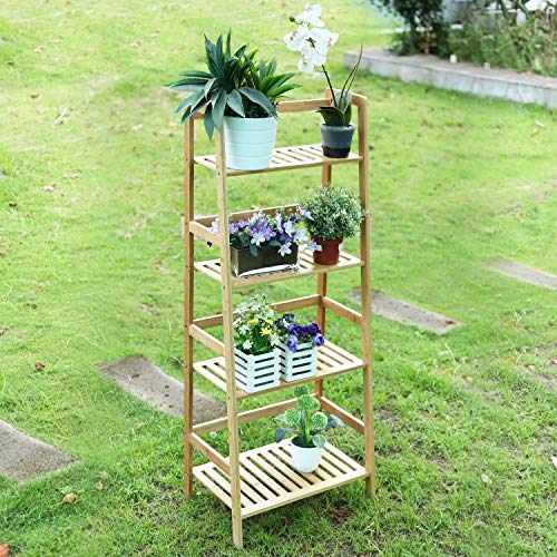 Homfa Estantería Baño Bambú Estantería Almacenaje para Libros Plantas Estantería para Salón Cocina con 4 Estantes Color Natural