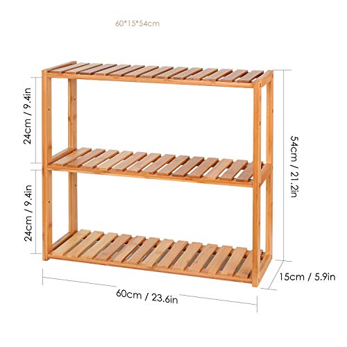 Homfa Estanteria Baño Pared Estantería de bambú Baño Sala o Cuarto con 3 Niveles para almacenaje y organización 60x15x54cm