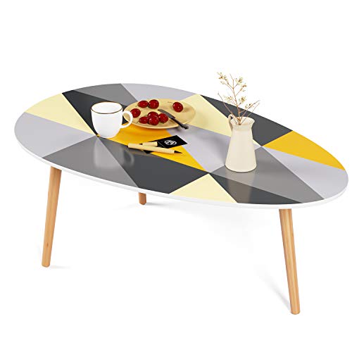Homfa Mesa de café Ovalada Moderno Mesa de Centro para salón Mesa de Comedor (Enrejado)