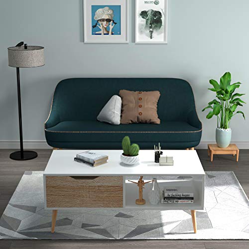 Homfa Mesa de Centro Mesa de café Mesa para TVMesa para salón con 1 Cajón movible Blanco y Roble 100x49.5x43cm