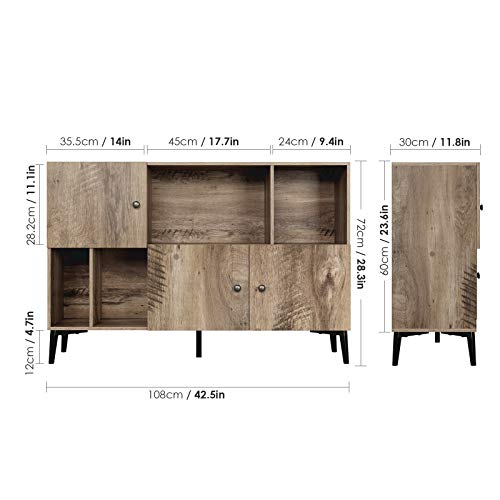 Homfa Mueble Aparador Mueble Auxiliar Cocina Armario de Almacenamiento Salón Aparador Buffet para Cocina y Comedor con 3 Puertas 4 Cubos Grano de Madera 108x30x72cm