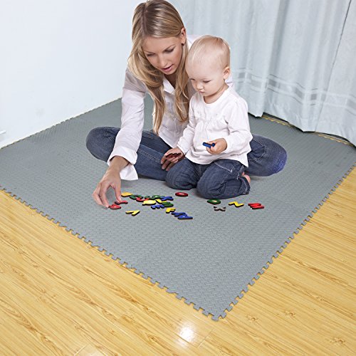 Homgrace Estilo de Enclavamiento Alfombrillas de Espuma para Protección del Suelo, Suelo de Gimnasio de Goma EVA con 48 Piezas(Gris, 48 Piezas)