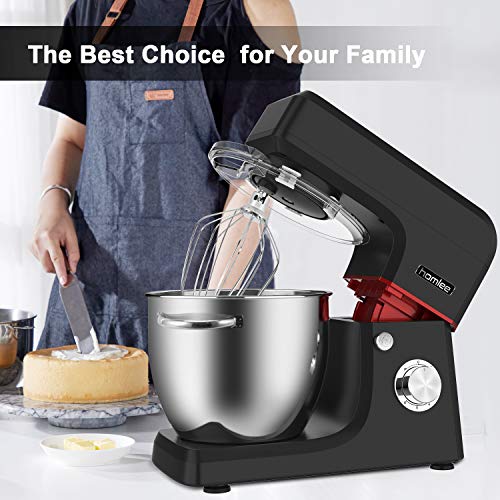 Homlee 1800W Profesional Batidora Amasadora, Amasadora de Bajo Ruido para Repostería, Robot de Cocina Automática Multifuncional, Robot Multifuncional,6.5 litros, 6 velocidades negro