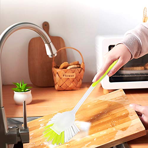 Homo Trends - 4 cepillos para lavar platos, cepillo con ventosa, mango de agarre suave y cerdas antirayaduras para limpieza de platos