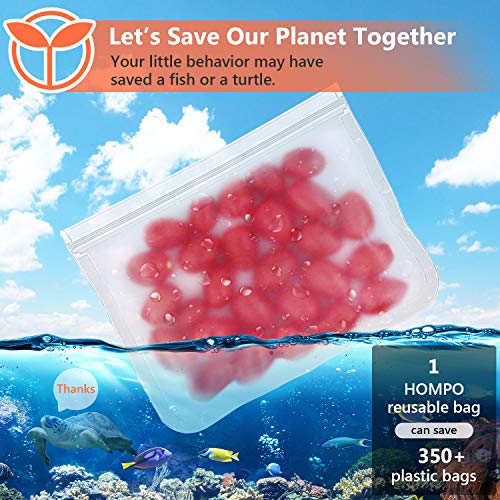 HOMPO Bolsa de Alimentos Reutilizables, 10 Paquetes Biodegradables Bolsas Congelar Bolsas de Conservación Bolsas de Silicona Hermética para Sándwiches, Verduras, Frutas sin BPA