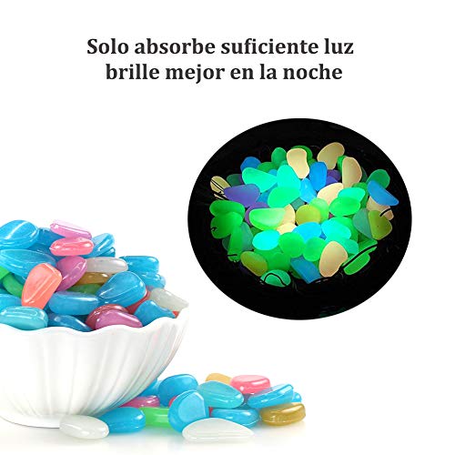 Homvik Piedras Decoración Acuario Jardín Piedra Fluorescentes Decorativas Piedras Luminosas Guijarros Brillantes Adorno para Acuario Jardín Maceta etc.- Colorido