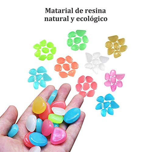 Homvik Piedras Decoración Acuario Jardín Piedra Fluorescentes Decorativas Piedras Luminosas Guijarros Brillantes Adorno para Acuario Jardín Maceta etc.- Colorido