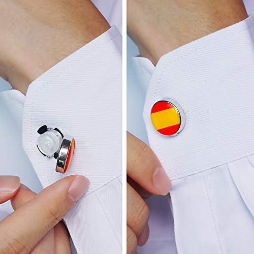 HONEY BEAR Cubre Botones Bandera Gemelos para la Camisa ordinaria de los Hombres de Negocios de Acero Inoxidable (Bandera española de España)