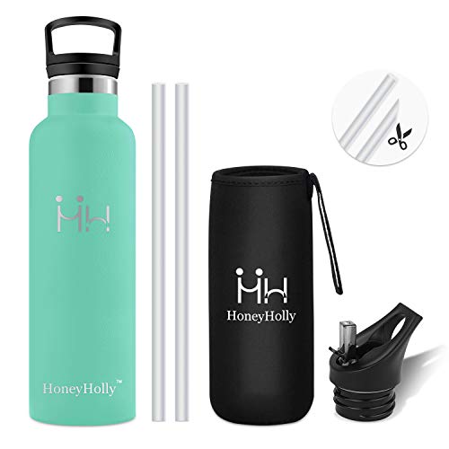 HoneyHolly Botella de Agua Acero Inoxidable sin BPA 350ml/500ml/600ml/750ml, Aislamiento de Vacío de Doble Pared, Botellas Frío/Caliente, Reutilizable para Niños, Colegio, Sport, Gimnasio, Bicicleta