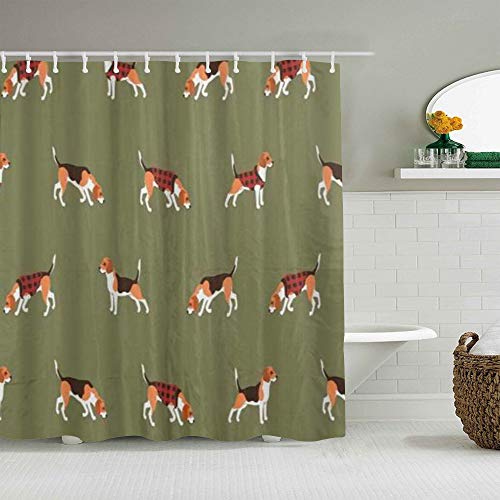 Honeytecs Cortina de Baño,Beagle Buffalo Plaid Perro,Cortinas de Ducha con 12 Ganchos de plástico 180 * 180cm