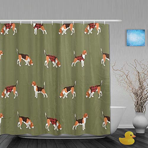 Honeytecs Cortina de Baño,Beagle Buffalo Plaid Perro,Cortinas de Ducha con 12 Ganchos de plástico 180 * 180cm