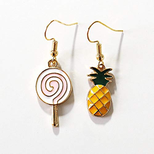 HONG-YANG Pendientes Goteo de Aceite de piña Lollipop Pendientes de Gota cristalinos de la Manera del Todo-fósforo originative Orejeras Artículos cotidianos (Color : Picture Color)