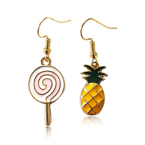 HONG-YANG Pendientes Goteo de Aceite de piña Lollipop Pendientes de Gota cristalinos de la Manera del Todo-fósforo originative Orejeras Artículos cotidianos (Color : Picture Color)