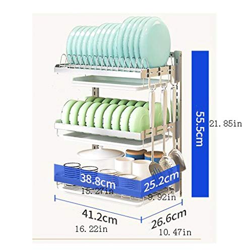 Hong Yi Fei-shop Soportes y organizadores para Utensilios Estante de la Cocina, Cocina de Pared no Perforada de Acero Inoxidable Estante del Plato de Drenaje en Bastidor 3 Capas Cocina Entrepaños