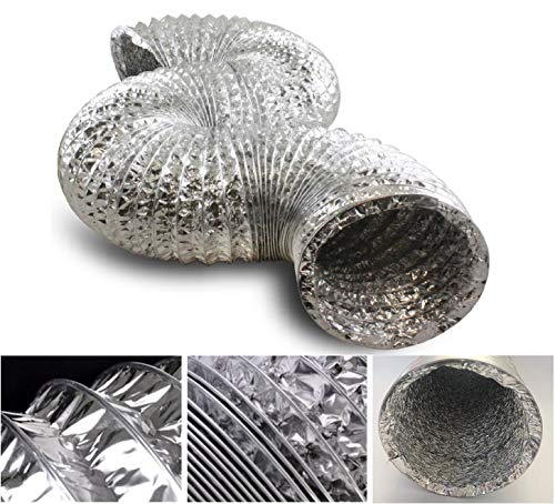 Hon&Guan Manguera Flexible de Ventilación de Aluminio Tubo Salida Aire para Baño, Kitchen Campana（ø100mm*2m,Plata）