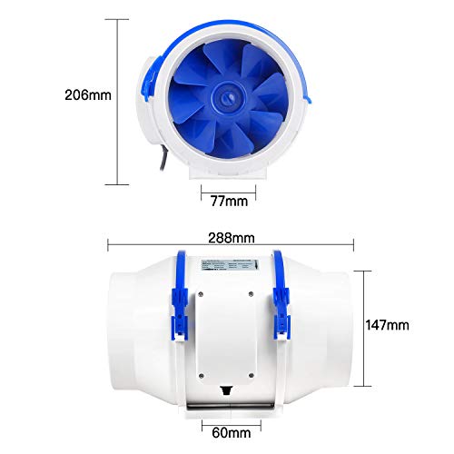 Hon&Guan Ventilador Extractor de Conducto en Línea para Baño, Invernaderos, Hidropónicos (ø150mm)