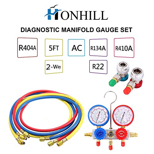 Honhill A/C Kit de refrigeración R134a R22 R410a R404a de AC Colector de Manometro Aire Acondicionado