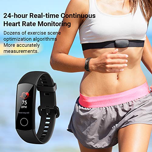 Honor Band 5 Reloj Inteligente 0.95 "AMOLED Pantalla a color 50M Monitor de ritmo cardíaco a prueba de agua Pulseras para diferentes modos de deporte (Negro)