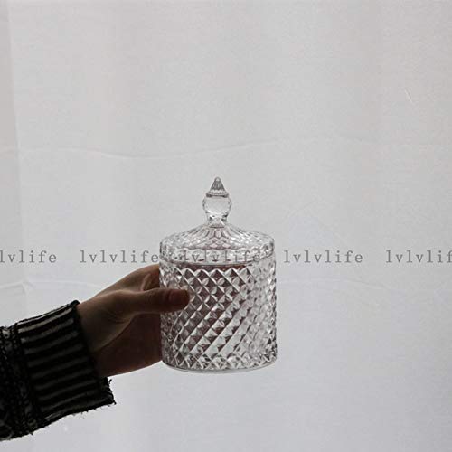 HOOBBI Tarro tarros de almacenamiento de alimentos en relieve de la tela escocesa de almacenaje transparente de cristal de la pecera retro terrón de azúcar tazón de golosinas de azúcar tanque de almac