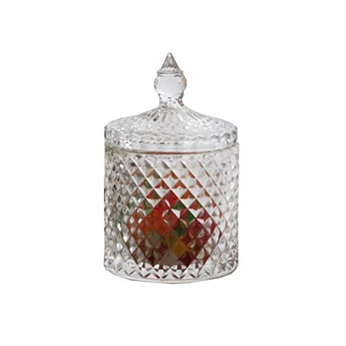 HOOBBI Tarro tarros de almacenamiento de alimentos en relieve de la tela escocesa de almacenaje transparente de cristal de la pecera retro terrón de azúcar tazón de golosinas de azúcar tanque de almac