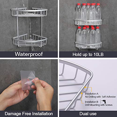 Hoomtaook Estanteria Baño para Esquinas de Baño Ducha No Drill Viene con una Caja de jabón 2 Niveles Plata