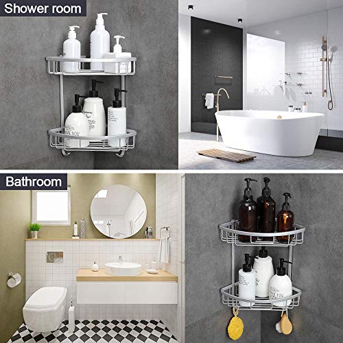 Hoomtaook Estanteria Baño para Esquinas de Baño Ducha No Drill Viene con una Caja de jabón 2 Niveles Plata