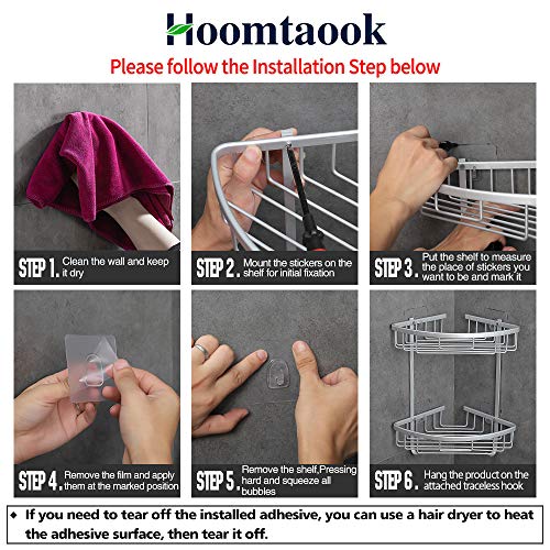Hoomtaook Estanteria Baño para Esquinas de Baño Ducha No Drill Viene con una Caja de jabón 2 Niveles Plata