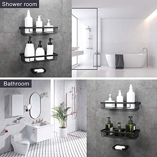 Hoomtaook Estanteria Ducha Estanteria Baño Para de Baño Ducha con una caja de jabón 2 Niveles Negro