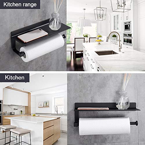 Hoomtaook Portarollos Cocina Soportes de Pared para Portarrollos de Cocina, Autoadhesivo, Aluminio, Acabado Mate, Portarrollos para Papel de Cocina Negro