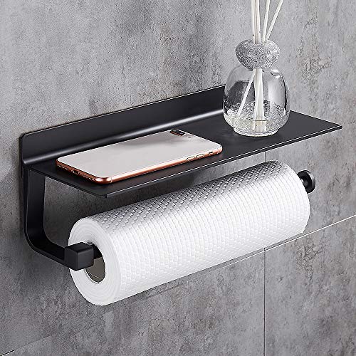 Hoomtaook Portarollos Cocina Soportes de Pared para Portarrollos de Cocina, Autoadhesivo, Aluminio, Acabado Mate, Portarrollos para Papel de Cocina Negro
