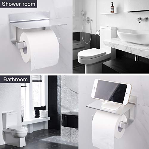 Hoomtaook Portarrollos para Papel Higiénico Portarrollos Baño Adhesivo Portarrollo para Papel Higiénico, Autoadhesivo, Aluminio, Acabado Mate Plata 2 Piezas