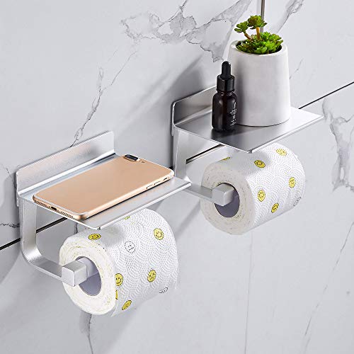 Hoomtaook Portarrollos para Papel Higiénico Portarrollos Baño Adhesivo Portarrollo para Papel Higiénico, Autoadhesivo, Aluminio, Acabado Mate Plata 2 Piezas