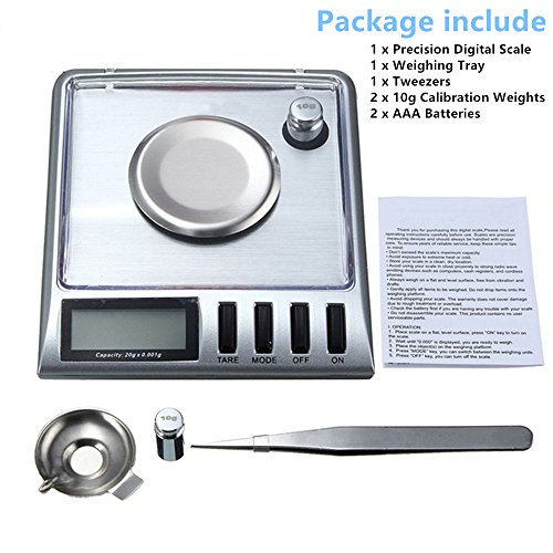 Hoosiwee Digital Báscula, Báscula de Joyería 20g 0.001g, Precisión Miligramos Escala, Función de Tara, Peso de Calibración