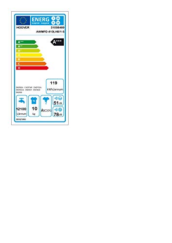 Hoover AWMPD 410 LH8/1-S - Lavadora carga frontal 10Kgs, 1400rpm, WiFi & Bluetooth, motor inverter, función vapor, 51dBA, clase A+++ -50%, color blanco