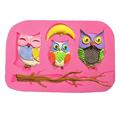 Hornear sartenes antiadherentes de silicona Prensa búhos Luna Branch forma del molde decoración de la torta pasta de azúcar galletas Herramientas 3D pescados del silicón molde del caramelo,