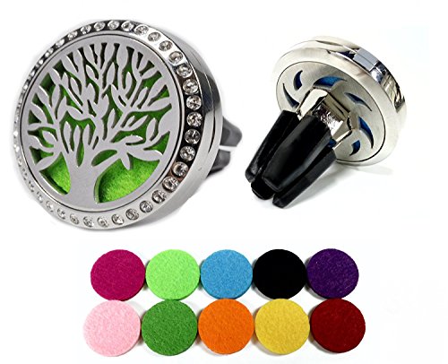 Horsky BF0003XX - Difusor de aceites Esenciales para Coche, Acero Inoxidable, ambientador Natural, 4 pies, Clip para ventilación y aromaterapia con 10 Almohadillas de Fieltro