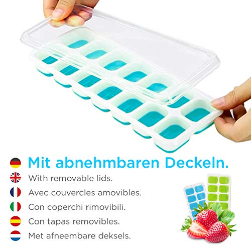 HOT SUMMER Bandeja para Cubitos de Hielo con Tapa - Apilable para ahorrar Espacio - Molde sin BPA (2x Azul)