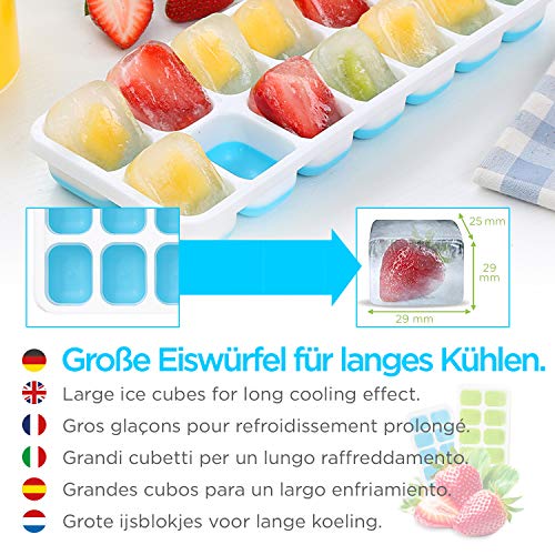 HOT SUMMER Bandeja para Cubitos de Hielo con Tapa - Apilable para ahorrar Espacio - Molde sin BPA (2x Azul)