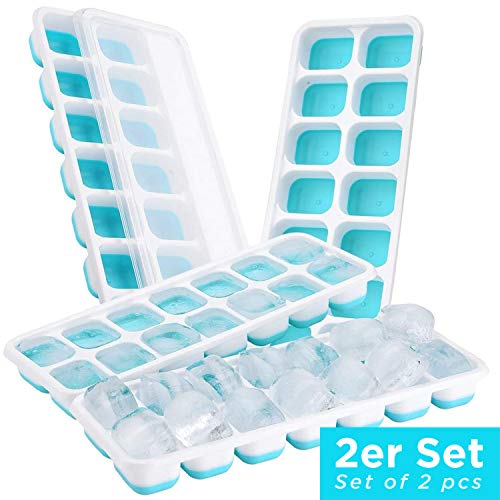 HOT SUMMER Bandeja para Cubitos de Hielo con Tapa - Apilable para ahorrar Espacio - Molde sin BPA (2x Azul)