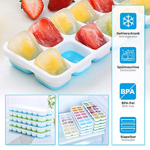 HOT SUMMER Bandeja para Cubitos de Hielo con Tapa - Apilable para ahorrar Espacio - Molde sin BPA (2x Azul)