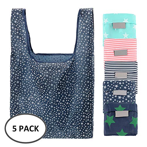 Hotbesteu 5pcs Bolsa Compra Plegable Reutilizables para Comprar Bolsa de Tela para Compras Ligero Bolsas de Supermercado