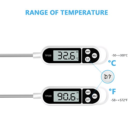 Hotchy Termómetro Digital de Cocina, Termómetro de Cocina Termómetro de Cocción, Sonda Larga, Protección contra la Corrosión, ° C / ° F Conmutable, Ideal para Cocina, Parrilla/Barbacoa